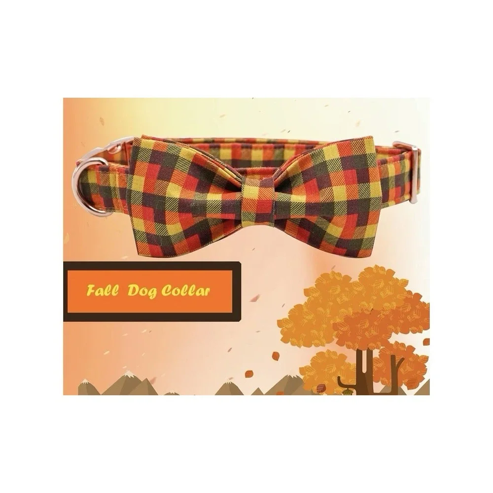 Elegant Little Tail XS Dog Collar & Bow Yellow Plaid Grid‎ Unisex Adjustable New